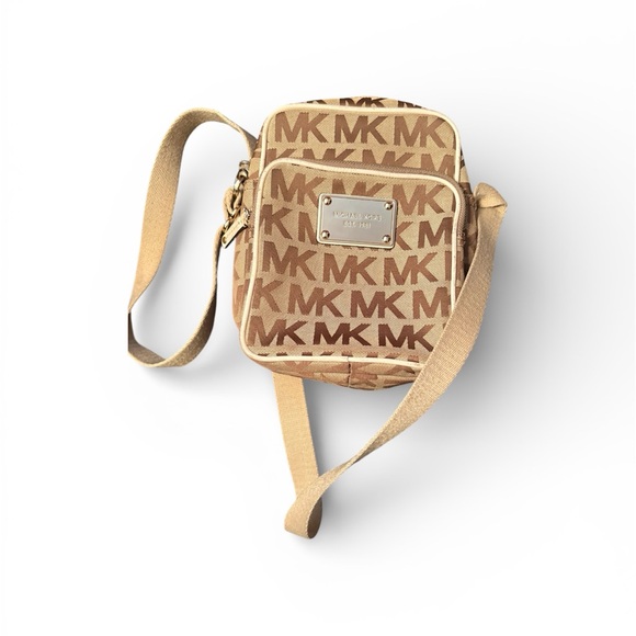 Michael Kors Handbags - Michael Kors Beige and Brown Logo Crossbody